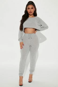 Fashion Nova She's The Cozy Girl Pant Set - Grey Loungewear Pant Sets