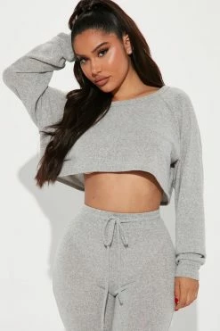 Fashion Nova She's The Cozy Girl Pant Set - Grey Loungewear Pant Sets