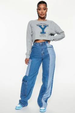 Fashion Nova Hoodies & Sweatshirts Yale Cropped Long Sleeve Top - Heather Grey