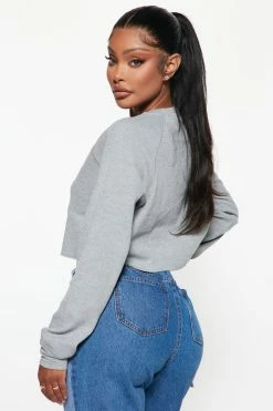 Fashion Nova Hoodies & Sweatshirts Yale Cropped Long Sleeve Top - Heather Grey