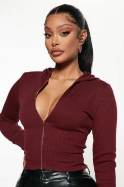 Fashion Nova Hoodies & Sweatshirts Better Days Crop Hoodie - Wine