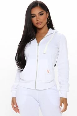 Fashion Nova Relaxed Vibe Zip Up Jacket - White Hoodies & Sweatshirts
