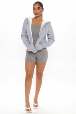 Fashion Nova Hoodies & Sweatshirts Double Standards Sherpa Hoodie - Heather Grey