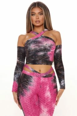 Fashion Nova Loungewear Pant Sets Kristina Tie Dye Honeycomb - Pink/combo