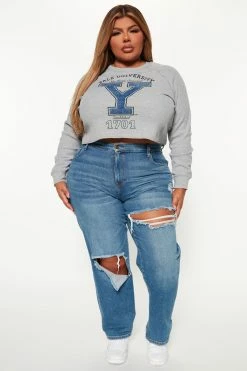 Fashion Nova Hoodies & Sweatshirts Yale Cropped Long Sleeve Top - Heather Grey