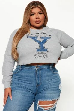 Fashion Nova Hoodies & Sweatshirts Yale Cropped Long Sleeve Top - Heather Grey