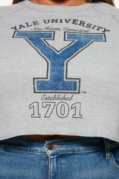 Fashion Nova Hoodies & Sweatshirts Yale Cropped Long Sleeve Top - Heather Grey