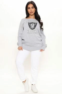 Fashion Nova Field Goal Raiders Off Shoulder Sweatshirt - Heather Grey
