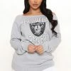 Fashion Nova Field Goal Raiders Off Shoulder Sweatshirt - Heather Grey