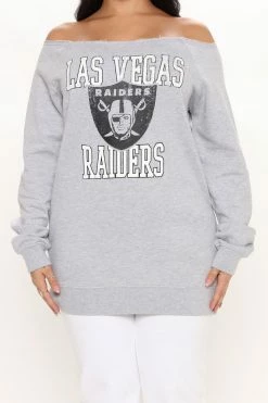 Fashion Nova Field Goal Raiders Off Shoulder Sweatshirt - Heather Grey