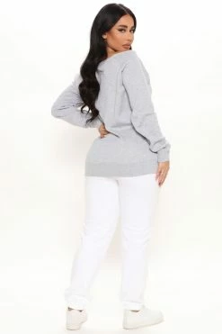Fashion Nova Field Goal Raiders Off Shoulder Sweatshirt - Heather Grey