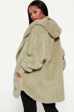 Fashion Nova Cozied Up Together Faux Sherpa Jacket - Sage