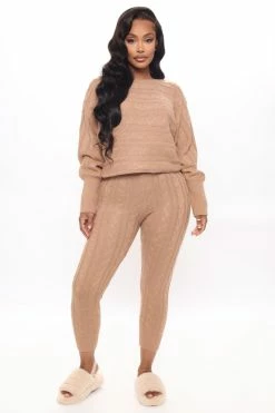 Fashion Nova Got Me Chilled Down Sweater Set - Mocha Loungewear Sets