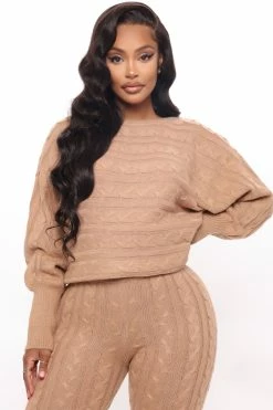 Fashion Nova Got Me Chilled Down Sweater Set - Mocha Loungewear Sets