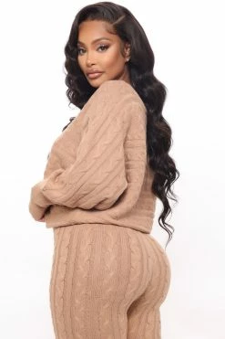 Fashion Nova Got Me Chilled Down Sweater Set - Mocha Loungewear Sets