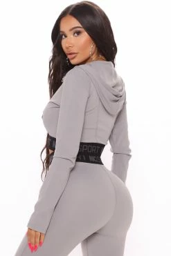 Fashion Nova No Excuses Active Crop Jacket In Sculpt Tech - Grey Hoodies & Sweatshirts