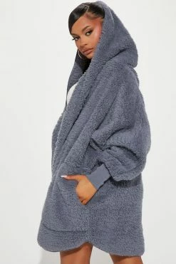 Fashion Nova Hoodies & Sweatshirts Cozied Up Together Faux Sherpa Jacket - Slate Blue