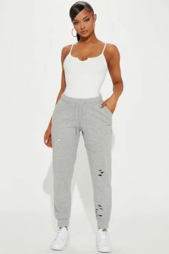 Fashion Nova Deanna Distressed Jogger - Heather Grey