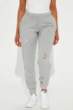 Fashion Nova Deanna Distressed Jogger - Heather Grey