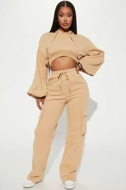 Fashion Nova Chill Days Cargo Pant Set - Taupe Loungewear Pant Sets
