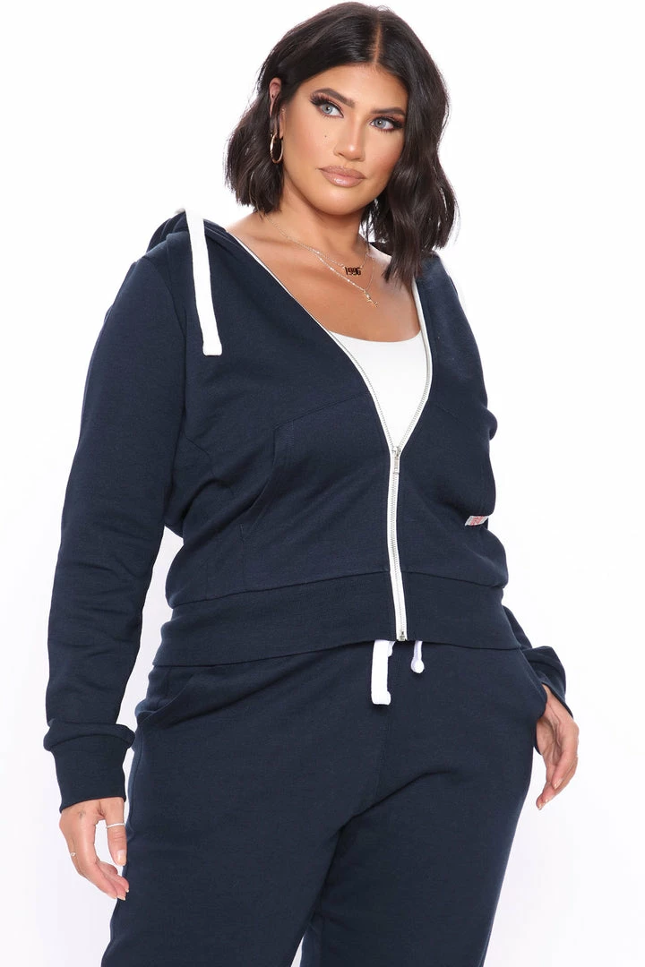 Fashion Nova Relaxed Vibe Zip Up Jacket - Navy