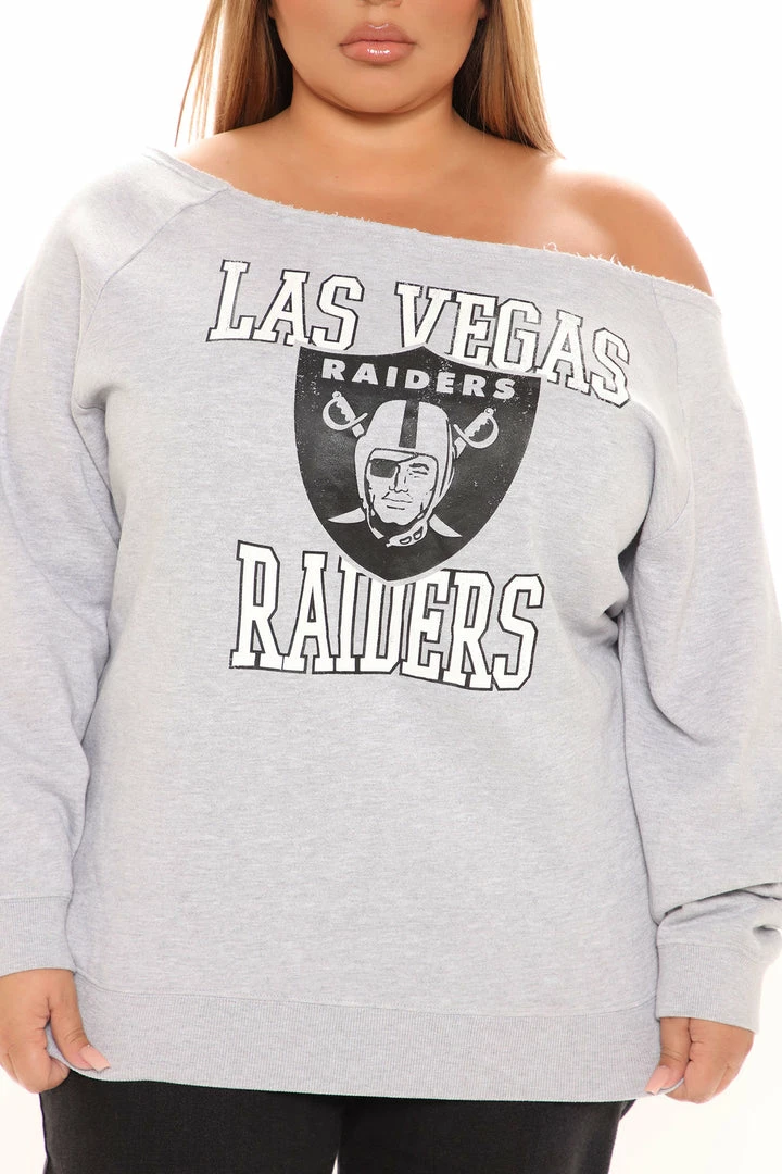 Fashion Nova Field Goal Raiders Off Shoulder Sweatshirt - Heather Grey