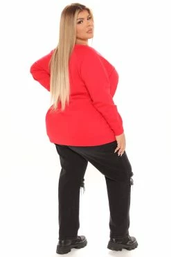 Fashion Nova Beat The Buzzer Bulls Off Shoulder Sweatshirt - Red