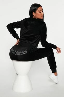 Fashion Nova Loungewear Sets The Original Trendsetter Goddess Velour Set - Black