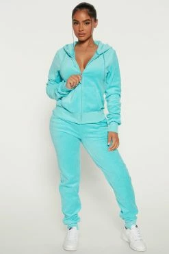 Fashion Nova The Original Trendsetter Baby Girl Velour Set - Turquoise Loungewear Sets
