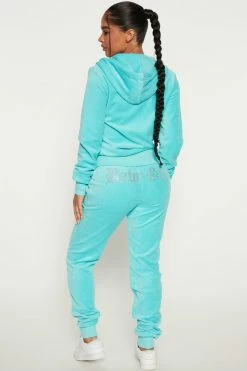 Fashion Nova The Original Trendsetter Baby Girl Velour Set - Turquoise Loungewear Sets