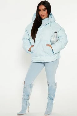 Fashion Nova Head In The Clouds Puffer Jacket - Light Blue Hoodies & Sweatshirts