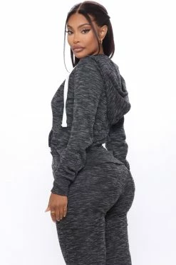 Fashion Nova Hoodies & Sweatshirts Relaxed Vibe Zip Up Jacket - Marled Black