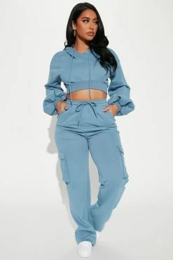 Fashion Nova Chill Days Cargo Pant Set - Blue