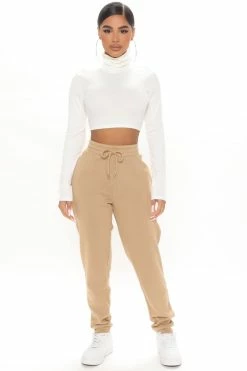 Fashion Nova Unbothered Fleece Jogger - Tan Sweatpants & Joggers