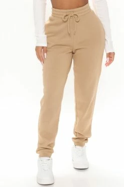 Fashion Nova Unbothered Fleece Jogger - Tan Sweatpants & Joggers