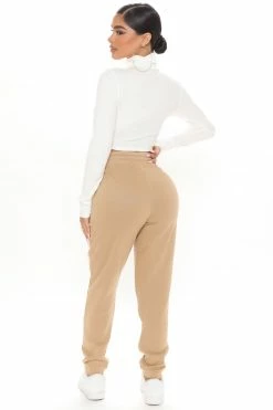 Fashion Nova Unbothered Fleece Jogger - Tan Sweatpants & Joggers