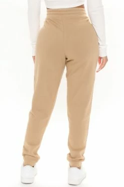Fashion Nova Unbothered Fleece Jogger - Tan Sweatpants & Joggers