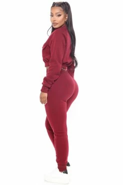 Fashion Nova Loungewear Sets Meet Me Outside Fleece Set - Burgundy