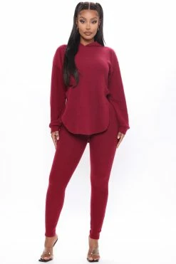 Fashion Nova Cutting Corners Legging Set - Burgundy