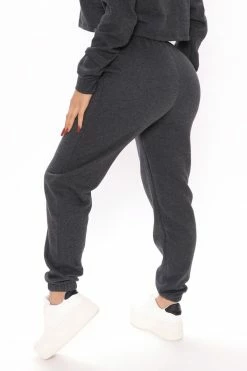 Fashion Nova Work Things Out Fleece Joggers - Charcoal Sweatpants & Joggers