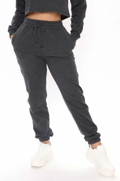 Fashion Nova Work Things Out Fleece Joggers - Charcoal Sweatpants & Joggers