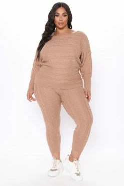 Fashion Nova Got Me Chilled Down Sweater Set - Mocha Loungewear Sets