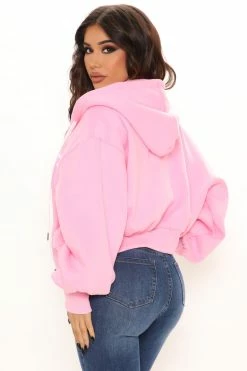 Fashion Nova Born And Raised LA Zip Up Hoodie - Pink Hoodies & Sweatshirts