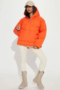 Fashion Nova Head In The Clouds Puffer Jacket - Orange