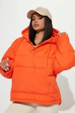 Fashion Nova Head In The Clouds Puffer Jacket - Orange