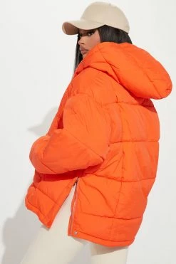 Fashion Nova Head In The Clouds Puffer Jacket - Orange