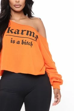 Fashion Nova Karma Is A B Off Shoulder Sweatshirt - Orange
