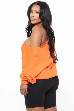 Fashion Nova Karma Is A B Off Shoulder Sweatshirt - Orange