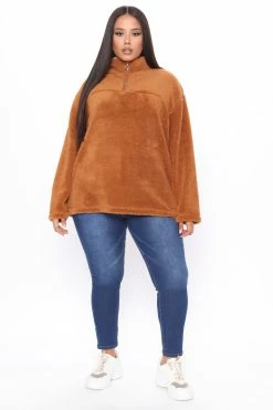 Fashion Nova Karmen Fuzzy Jacket - Cognac