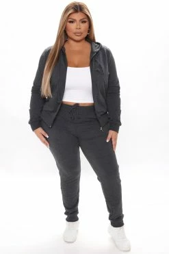Fashion Nova Latest And Greatest French Terry Zip Hoodie - Charcoal